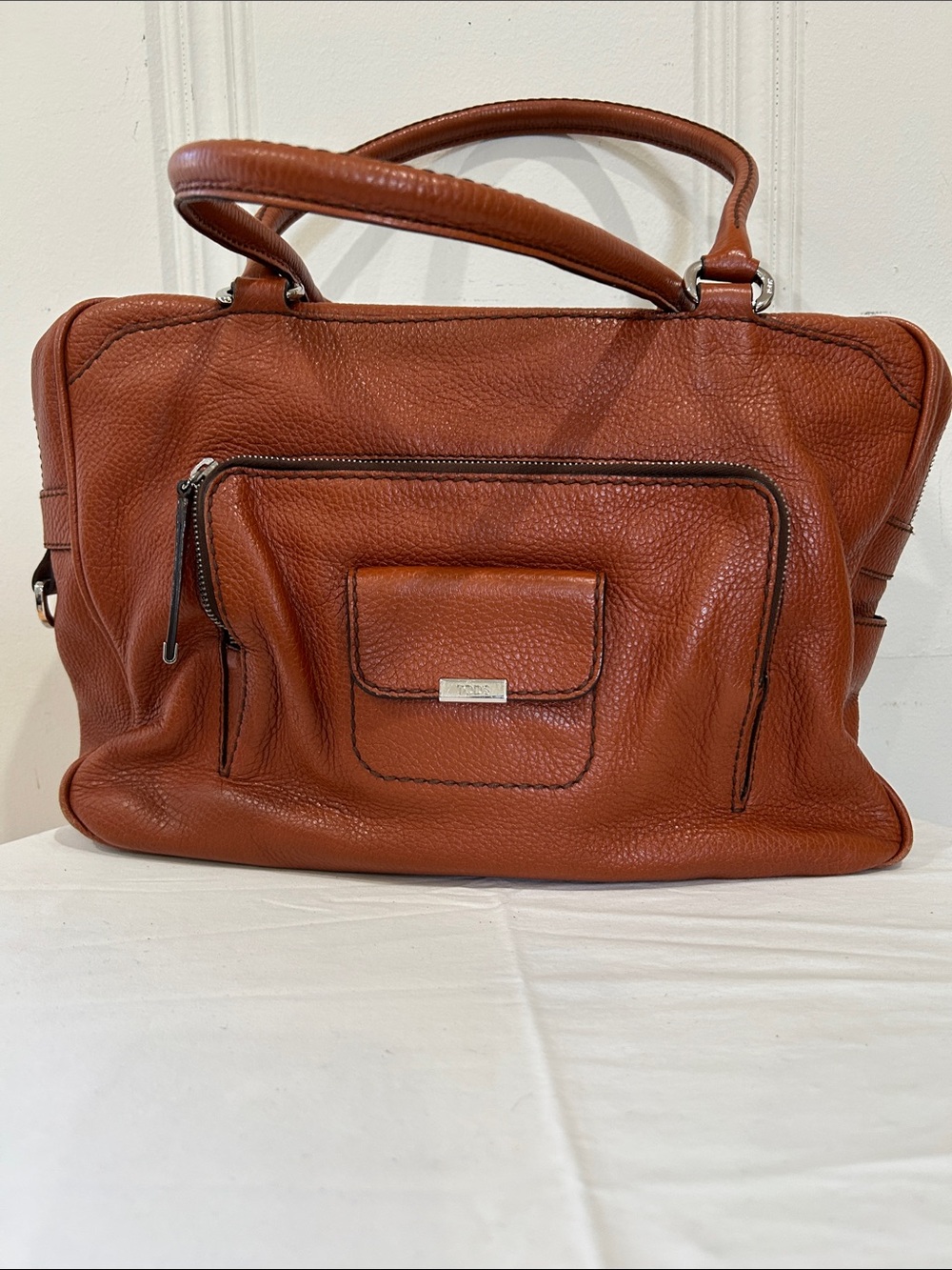 Tod's Chestnut Brown Pebbled Leather Top-Handle Tote